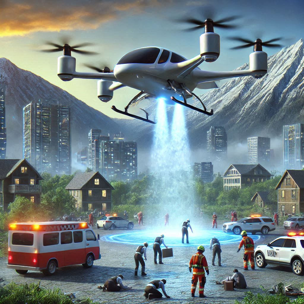 eVTOL attending a disaster to save lives